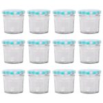 12x 90ml Glass Jam Jars with Blue Gingham Lids Chutney Preserve Honey Storage