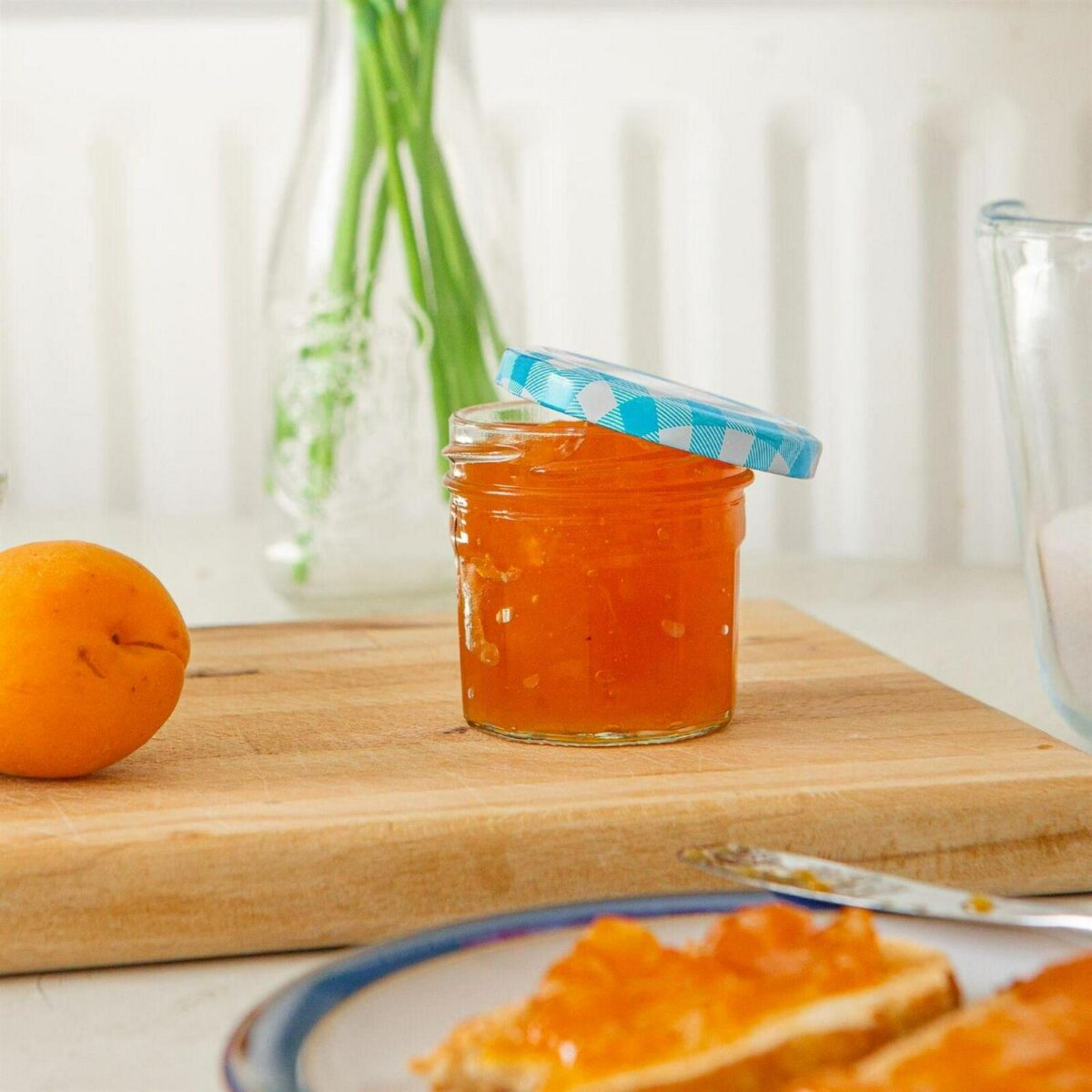 12x 90ml Glass Jam Jars with Blue Gingham Lids Chutney Preserve Honey Storage - Image 5