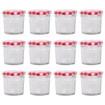 12x 90ml Glass Jam Jars with Red Gingham Lids Chutney Preserve Honey Storage