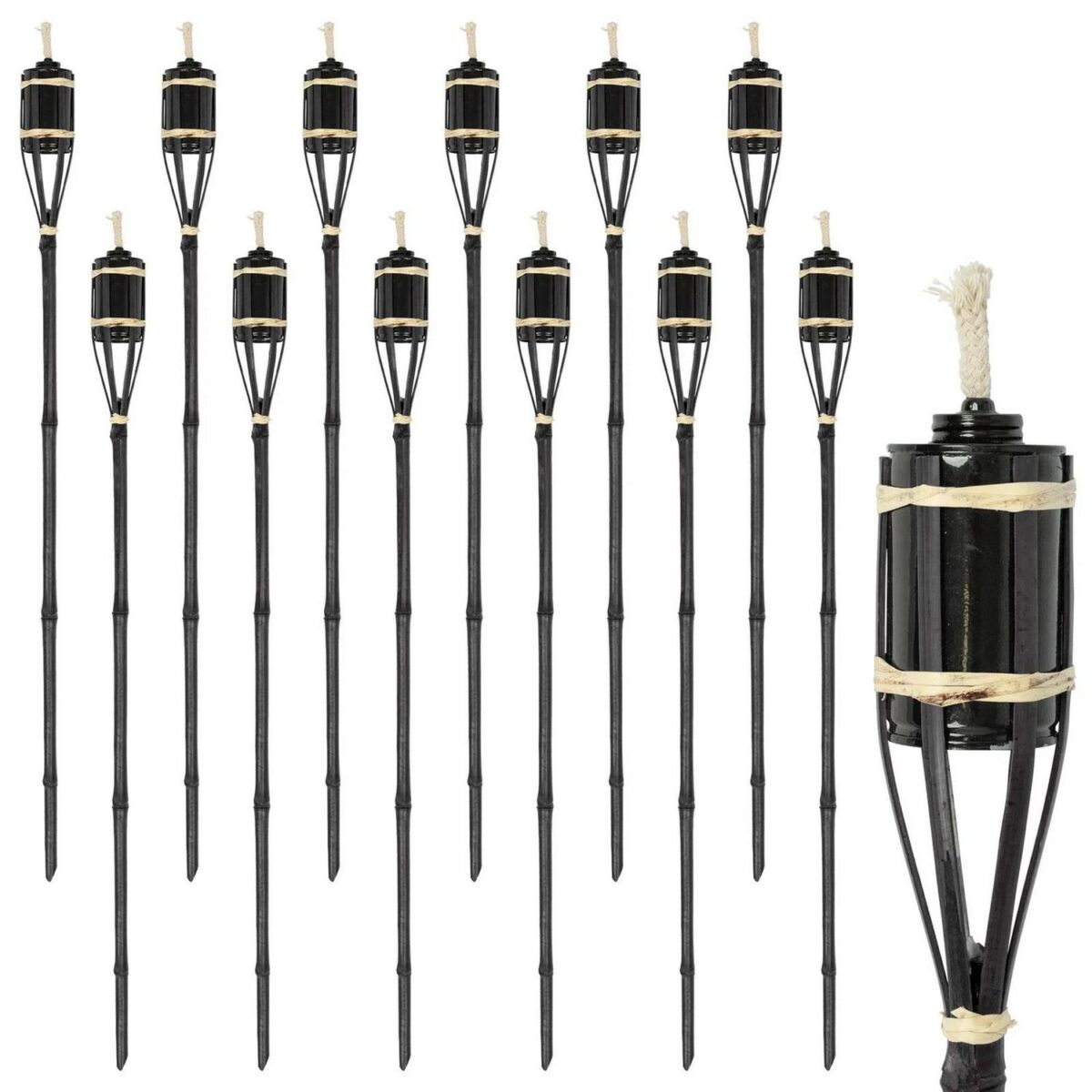 12x Black 113cm Bamboo Garden Fire Torches Outdoor Paraffin Oil Tiki Lantern - Image 1