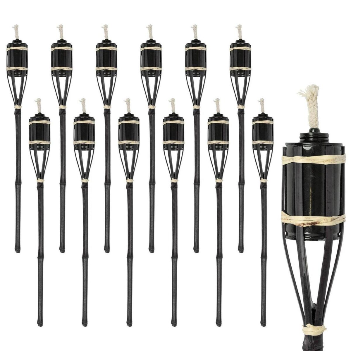 12x Black 60cm Bamboo Garden Fire Torches Outdoor Paraffin Oil Tiki Lantern - Image 1