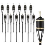 12x Black 60cm Bamboo Garden Fire Torches Outdoor Paraffin Oil Tiki Lantern