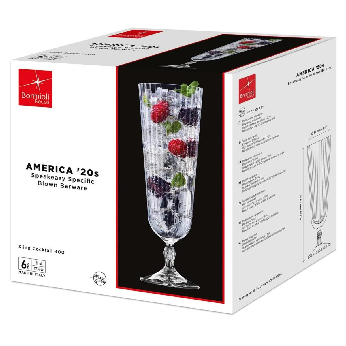 12x Bormioli Rocco 510ml America '20s Sling Cocktail Glasses Clear Glass Set - Image 5