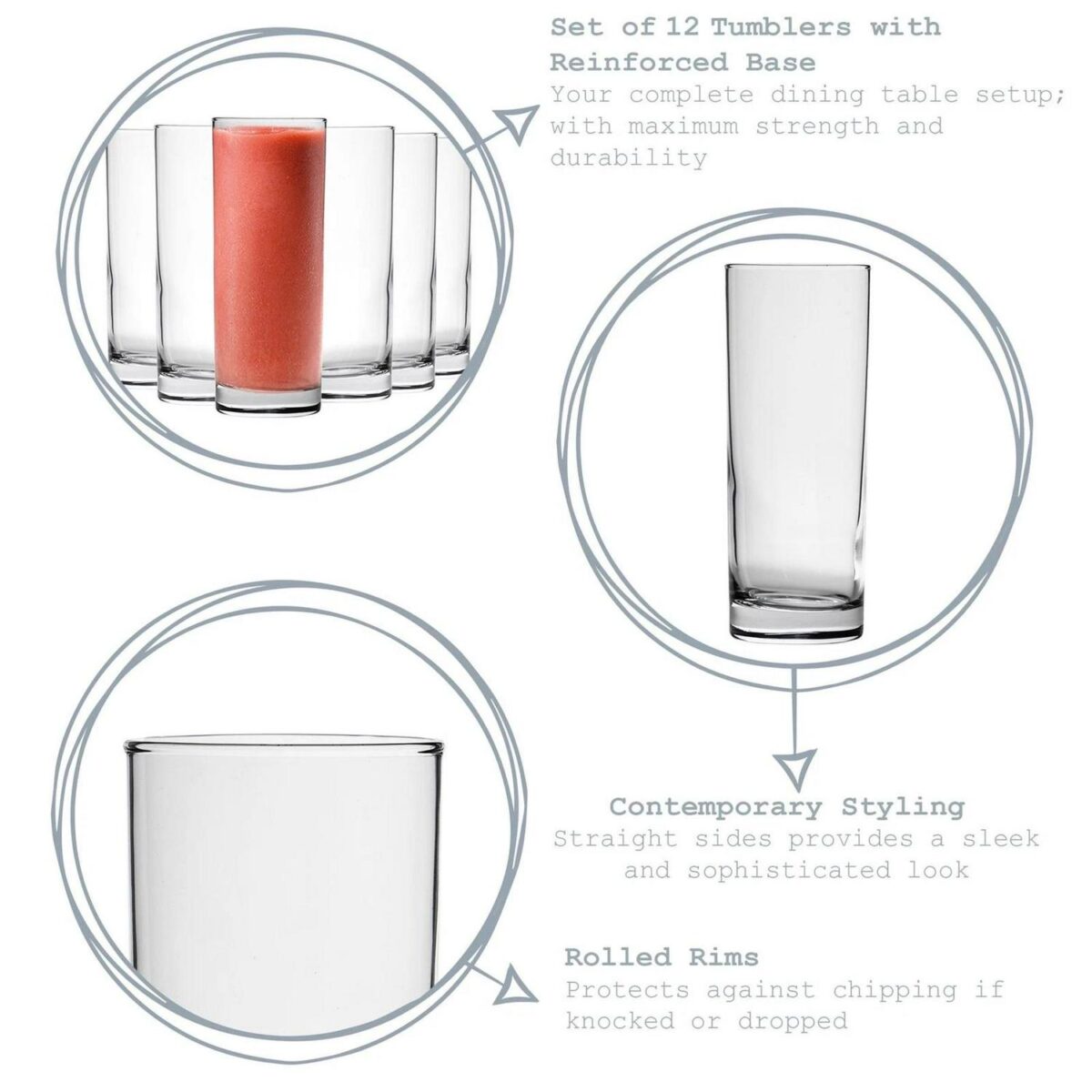 12x Classic Highball Glasses Modern Water Juice Cocktail Tumblers 360ml Clear - Image 2