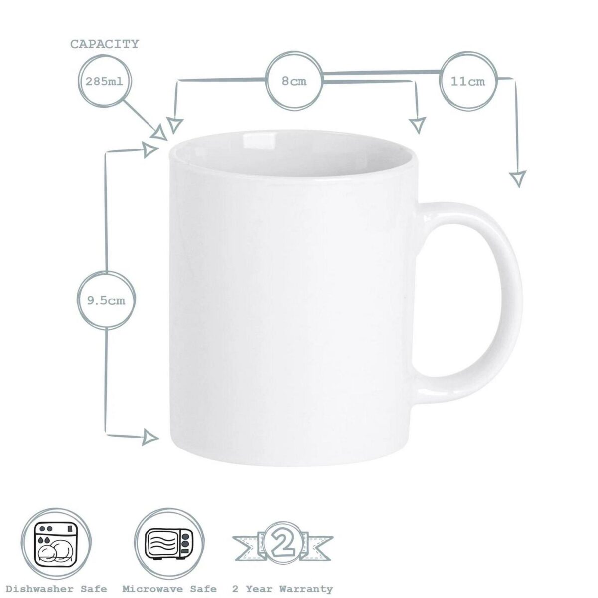 12x Classic White Mugs Porcelain Tea Coffee Hot Drinks Cups 285ml - Image 3