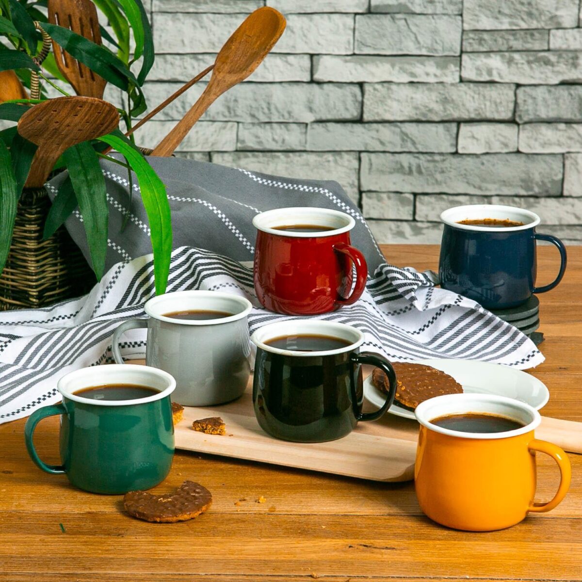 12x Coloured Enamel Belly Mugs Metal Camping Tea Coffee Cups Set 375ml Yellow - Image 7