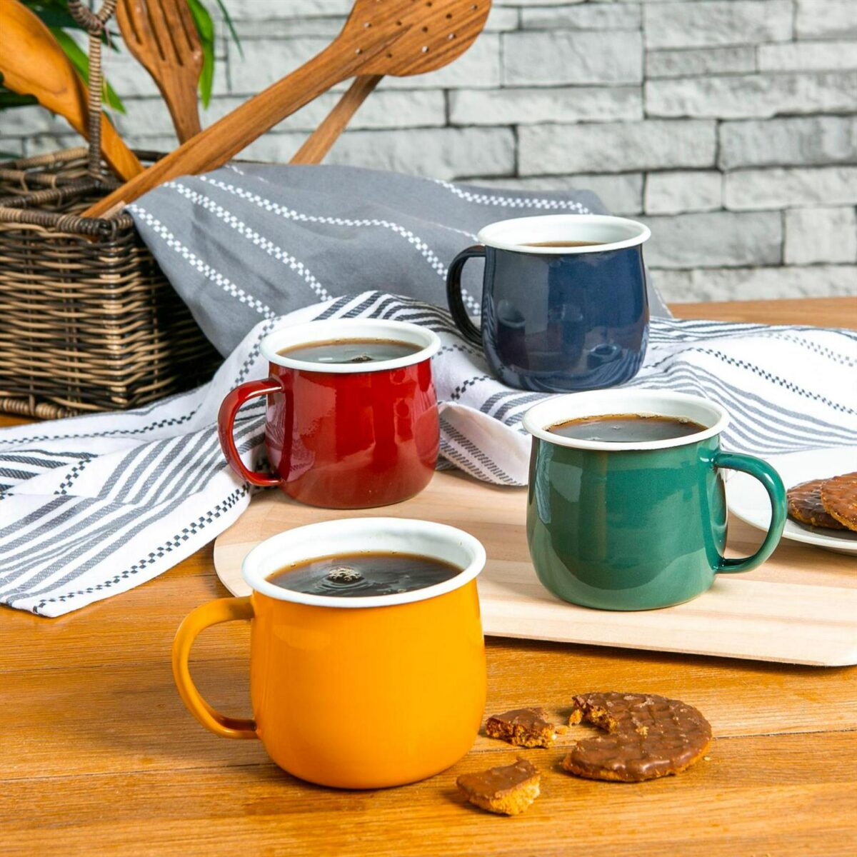 12x Coloured Enamel Belly Mugs Metal Camping Tea Coffee Cups Set 375ml Yellow - Image 6