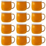 12x Coloured Enamel Belly Mugs Metal Camping Tea Coffee Cups Set 375ml Yellow