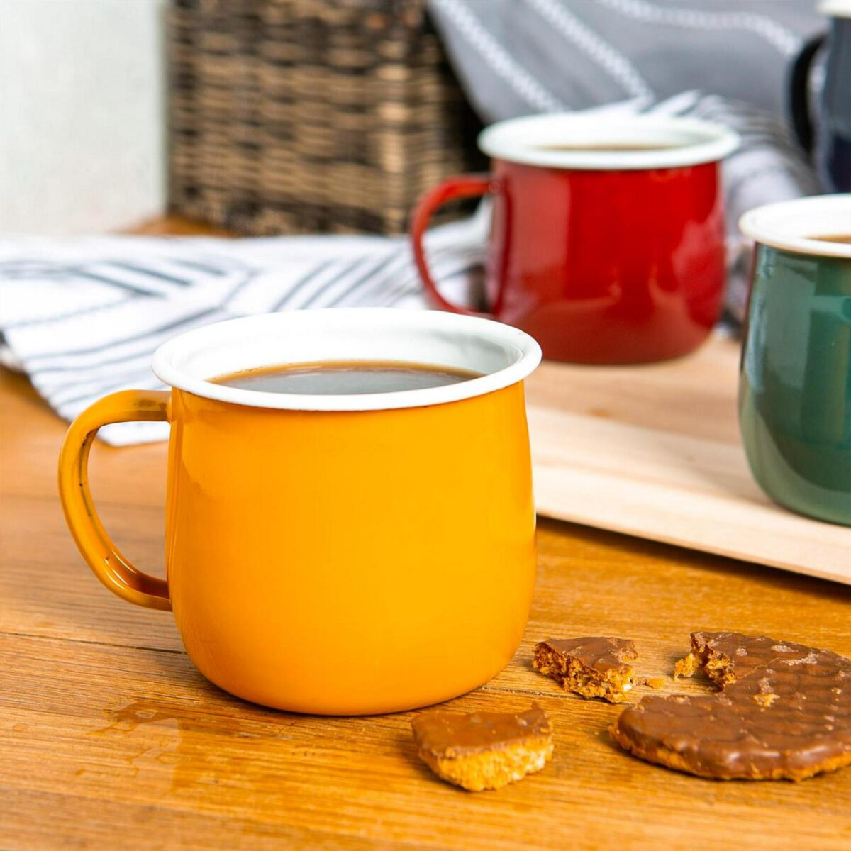12x Coloured Enamel Belly Mugs Metal Camping Tea Coffee Cups Set 375ml Yellow - Image 5