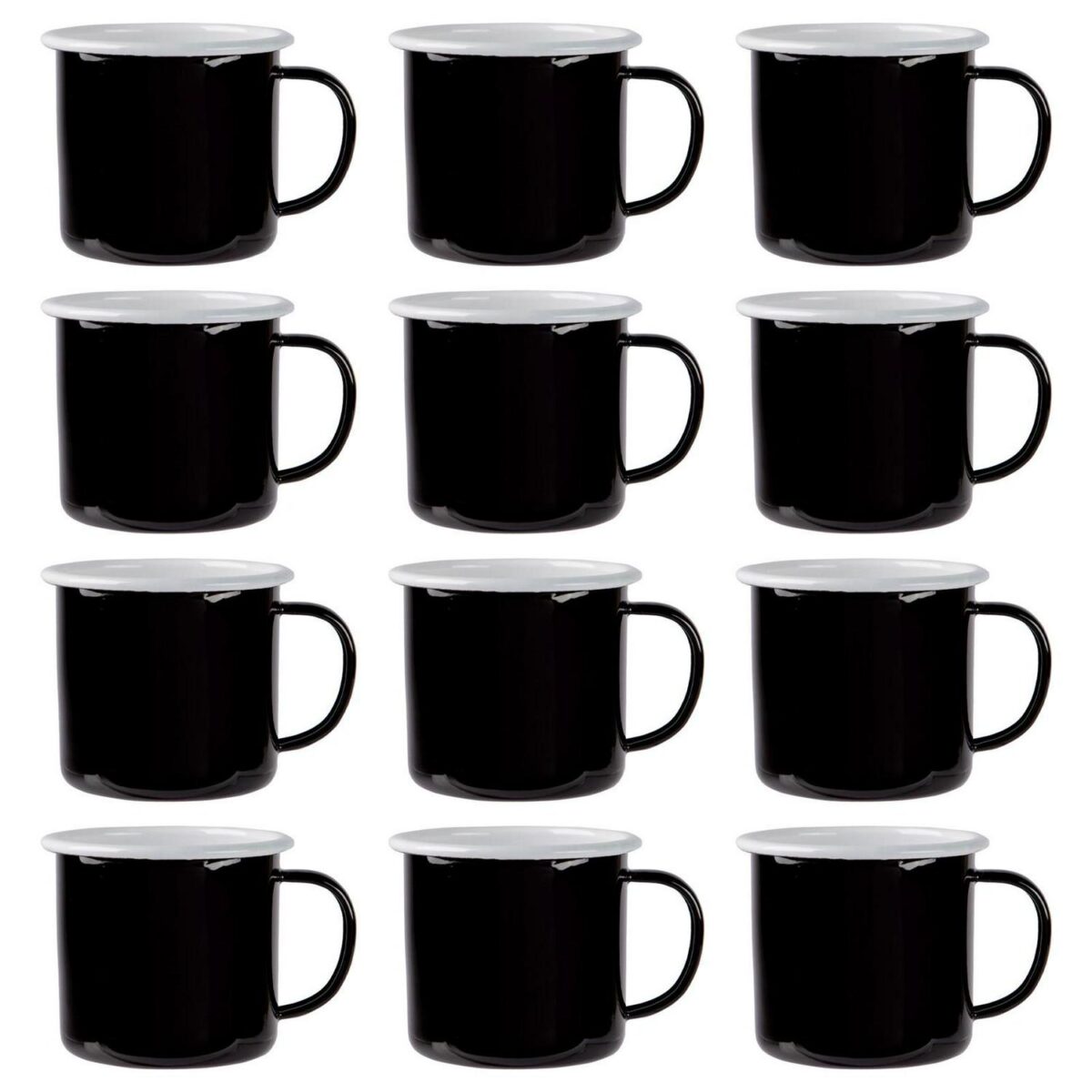 12x Coloured Enamel Mugs Metal Camping Tea Coffee Hot Drinks Cups 375ml Black - Image 1