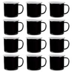 12x Coloured Enamel Mugs Metal Camping Tea Coffee Hot Drinks Cups 375ml Black