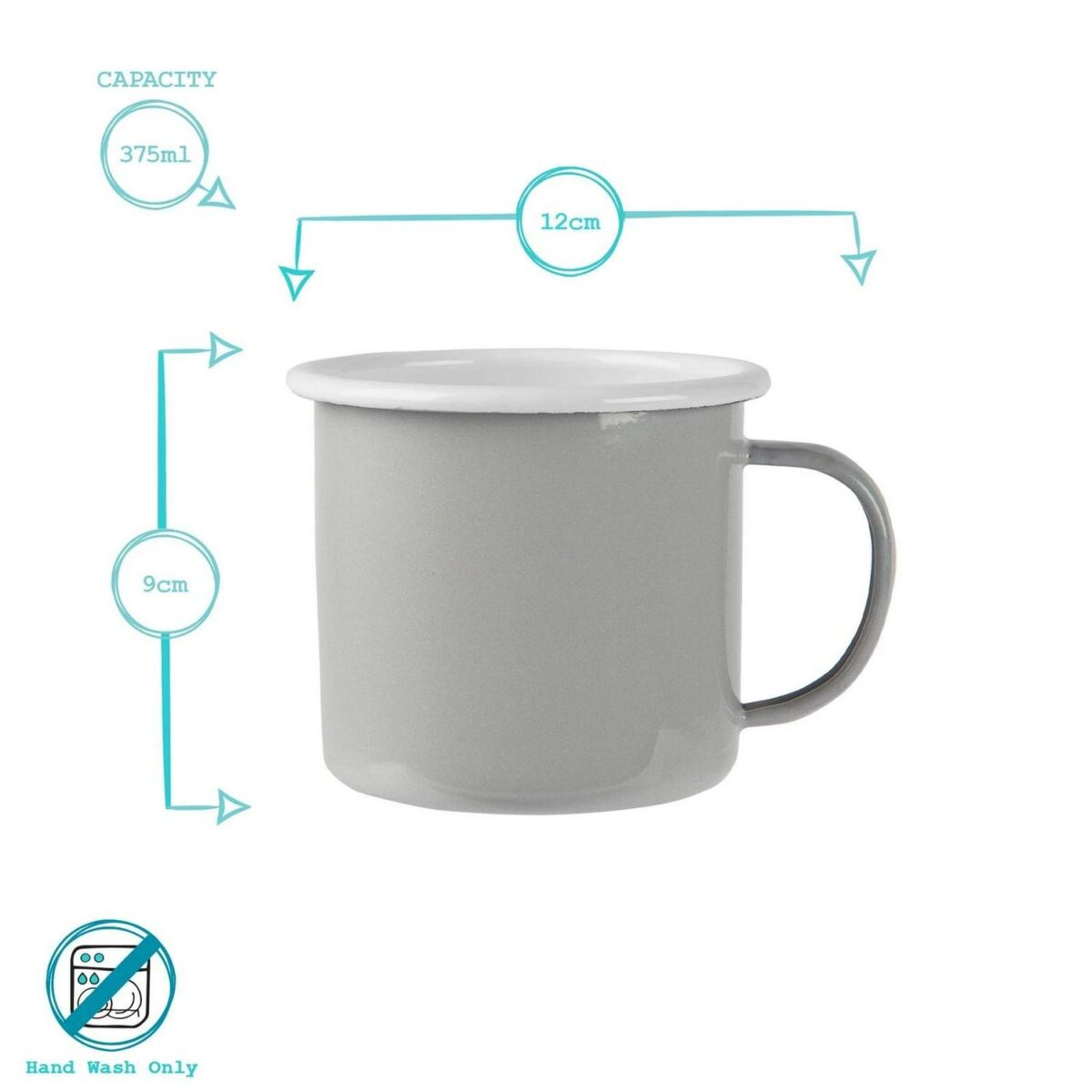 12x Coloured Enamel Mugs Metal Camping Tea Hot Drinks Cups Set 375ml Grey - Image 3