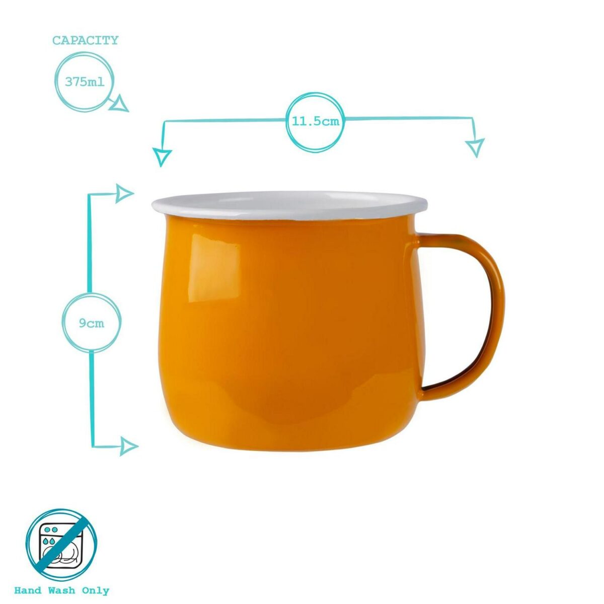 12x Coloured Enamel Belly Mugs Metal Camping Tea Coffee Cups Set 375ml Yellow - Image 3