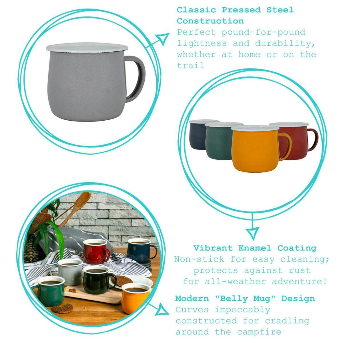 12x Coloured Enamel Belly Mugs Metal Camping Tea Coffee Cups Set 375ml Yellow - Image 2