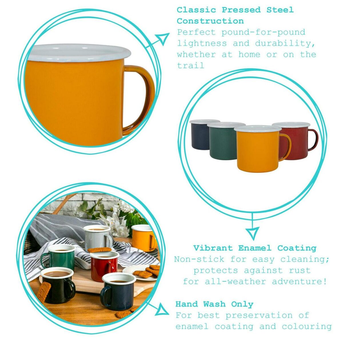 12x Coloured Enamel Mugs Metal Camping Tea Coffee Hot Drinks Cups 375ml Black - Image 2