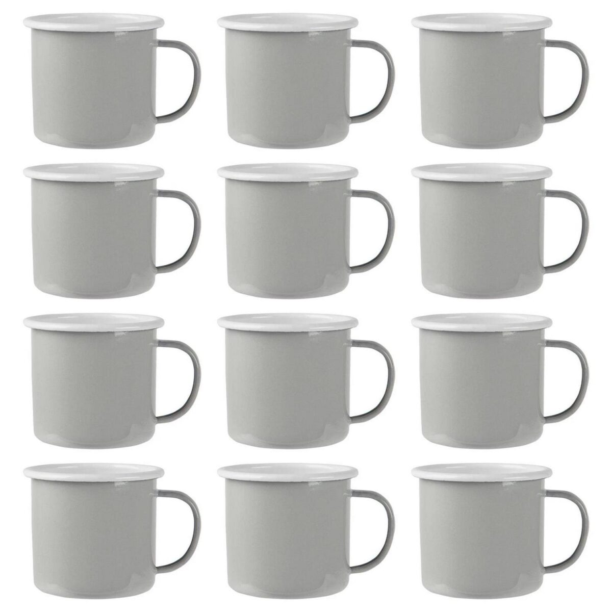 12x Coloured Enamel Mugs Metal Camping Tea Hot Drinks Cups Set 375ml Grey - Image 1