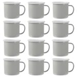 12x Coloured Enamel Mugs Metal Camping Tea Hot Drinks Cups Set 375ml Grey