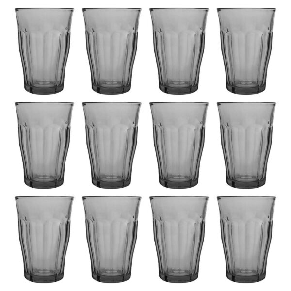 12x Duralex 360ml Picardie Highball Glasses Grey Juice Cocktail Drinking Set