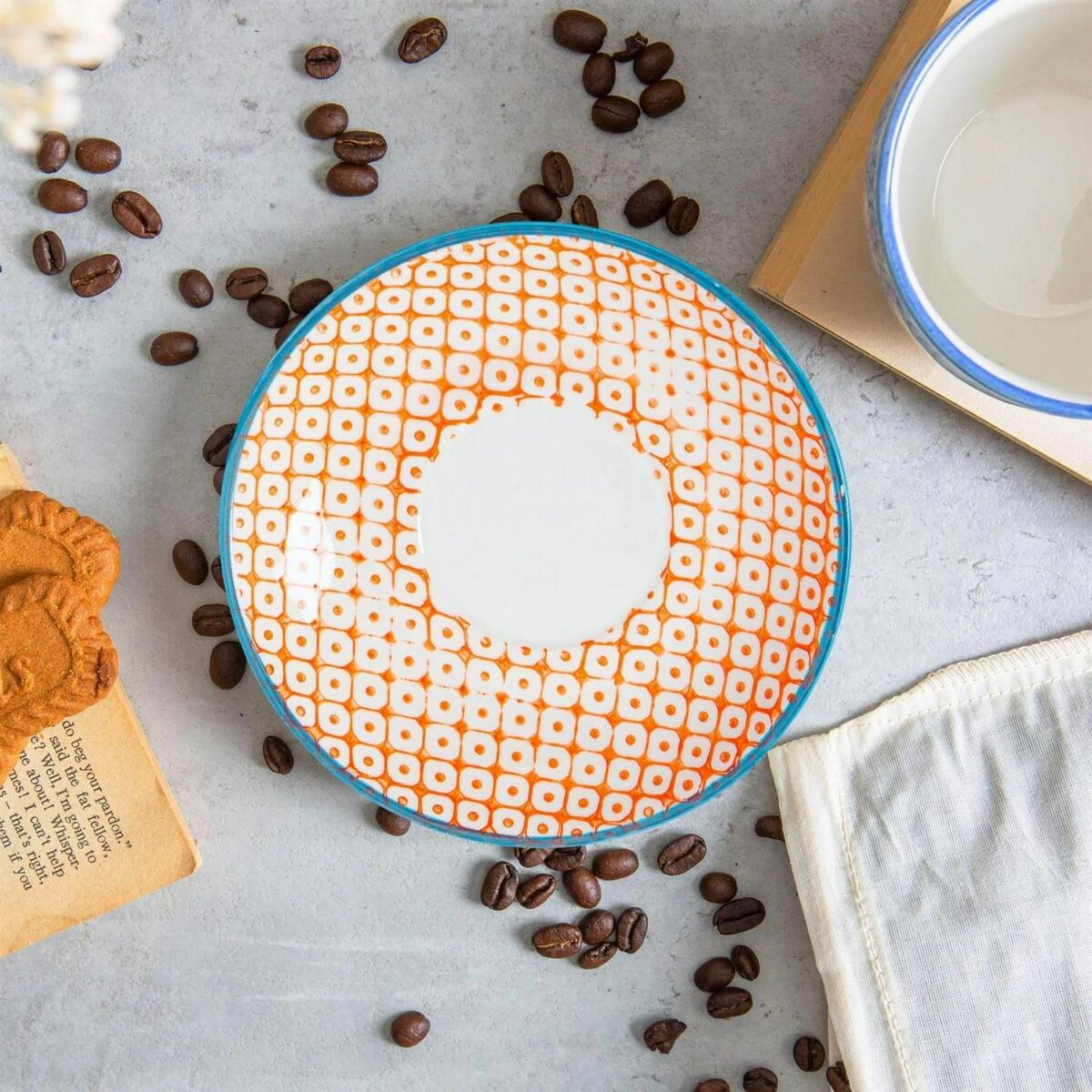 12x Hand-Printed Cappuccino Saucers Porcelain Tea Coffee Cups 14.5cm Orange - Image 4