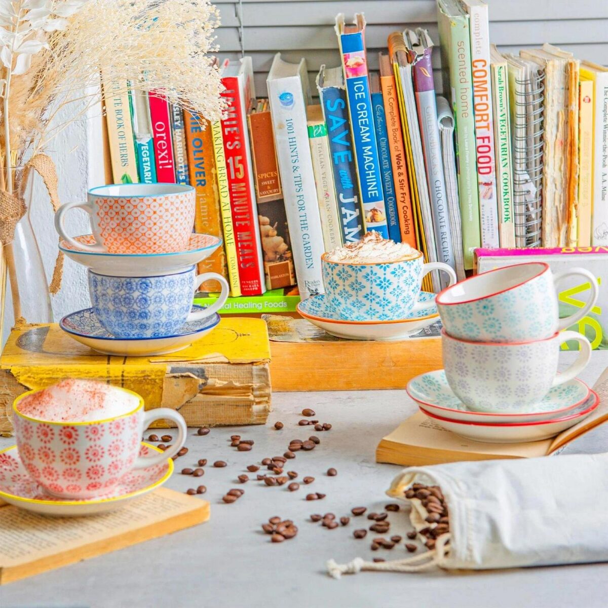 12x Hand-Printed Cappuccino Saucers Porcelain Tea Coffee Cups 14.5cm Navy - Image 6
