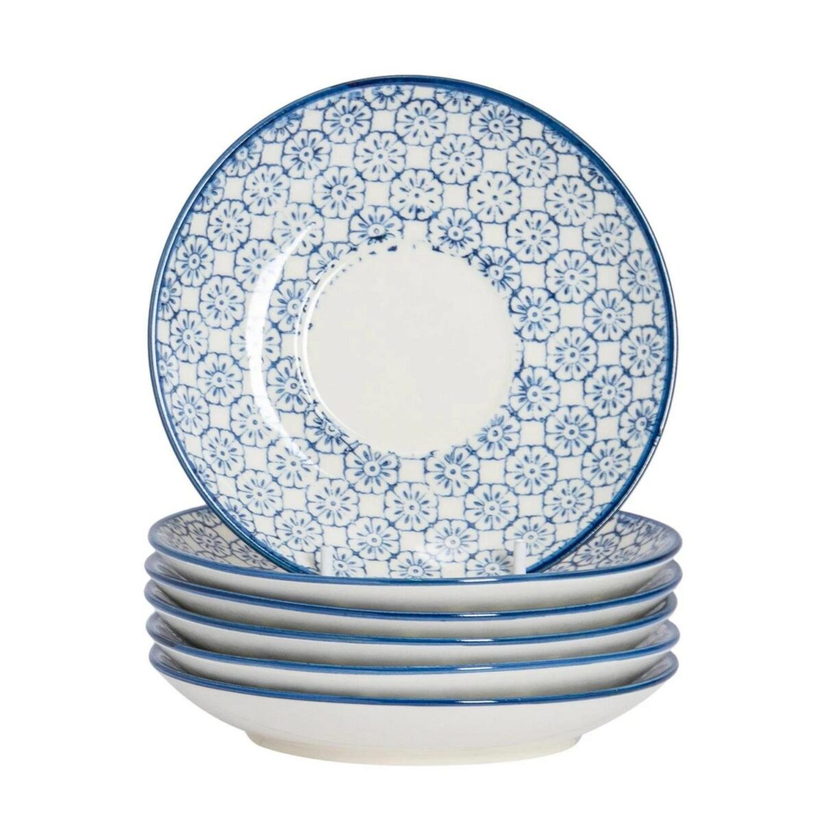 12x Hand-Printed Cappuccino Saucers Porcelain Tea Coffee Cups 14.5cm Navy - Image 1