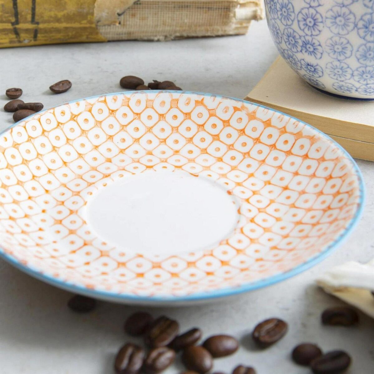 12x Hand-Printed Cappuccino Saucers Porcelain Tea Coffee Cups 14.5cm Orange - Image 5