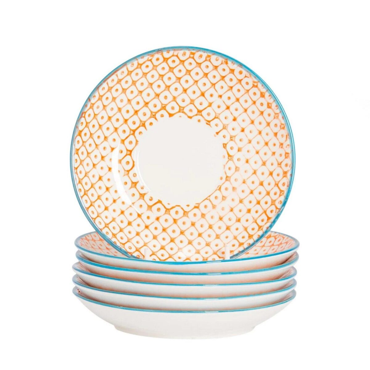 12x Hand-Printed Cappuccino Saucers Porcelain Tea Coffee Cups 14.5cm Orange - Image 1