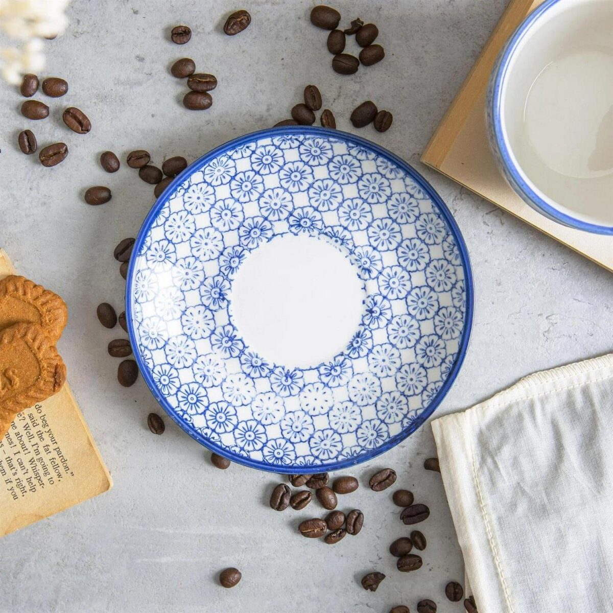 12x Hand-Printed Cappuccino Saucers Porcelain Tea Coffee Cups 14.5cm Navy - Image 4