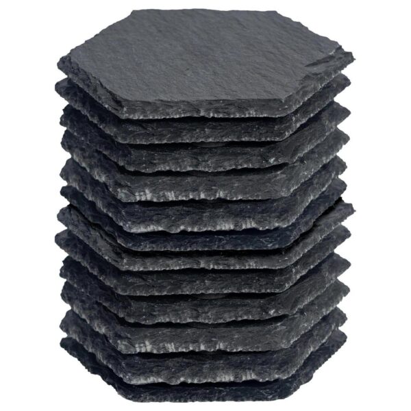 12x Hexagon Slate Coasters 9.5cm Natural Drinks Coaster Table Mat Gift Set