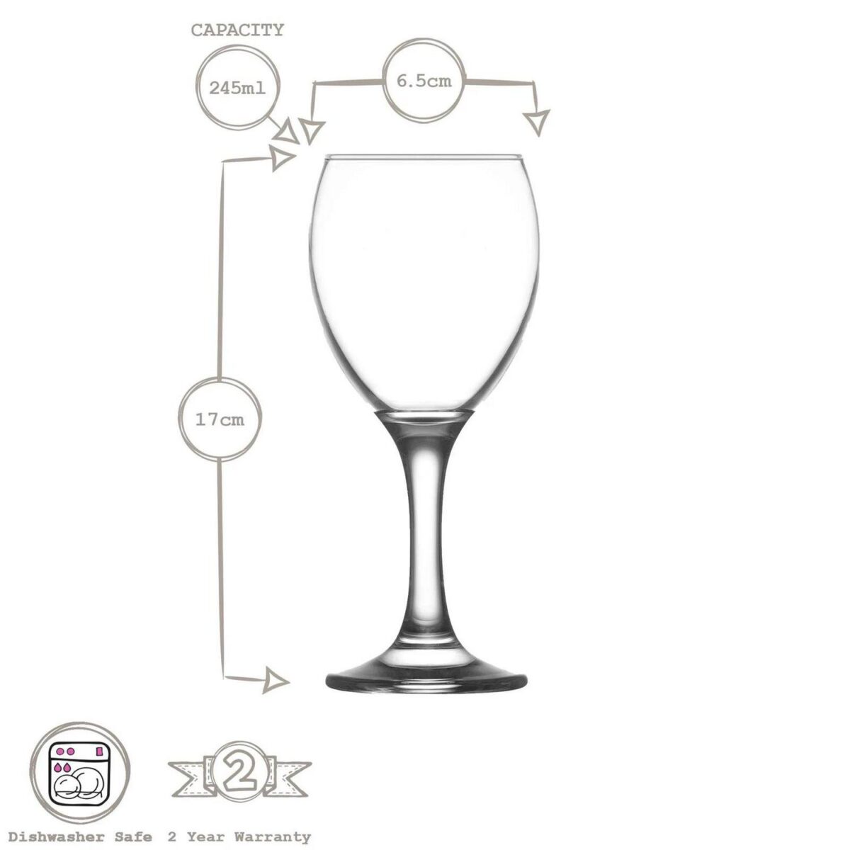 12x LAV 245ml Empire White Wine Glasses Party Cocktail Drinking Glass Goblet Set - Image 3
