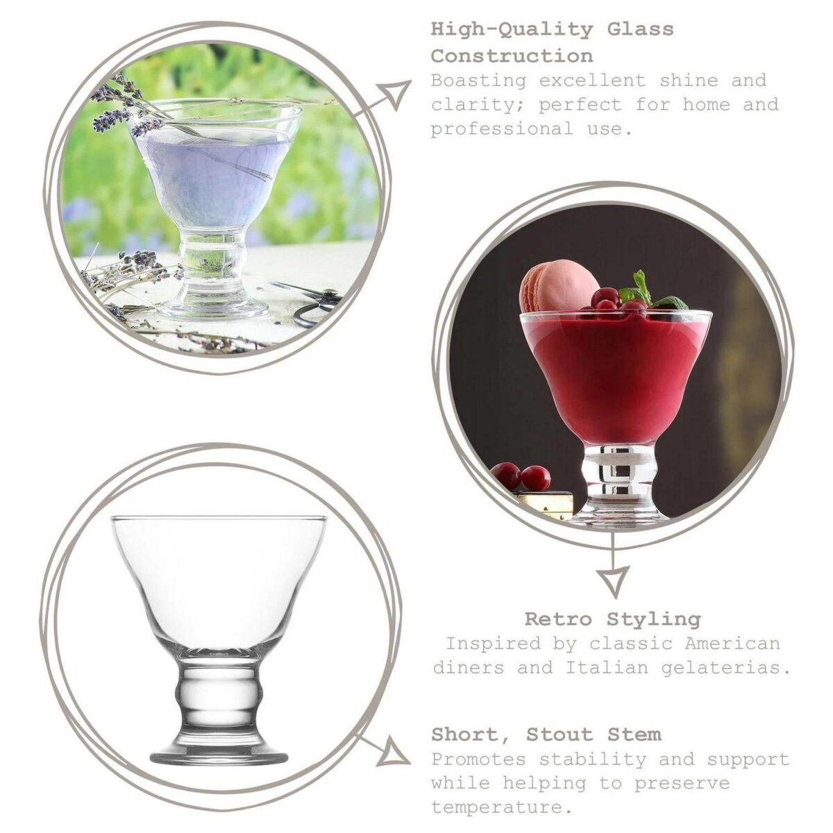 12x LAV 255ml Orion Glass Ice Cream Bowls Fruit Sundae Dessert Dishes Set - Image 2