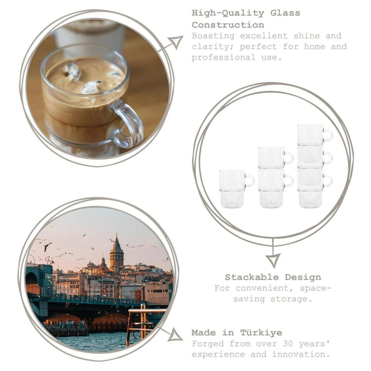 12x LAV 270ml Cozy Stacking Glass Coffee Cups Clear Tea Latte Cappuccino Glasses - Image 2