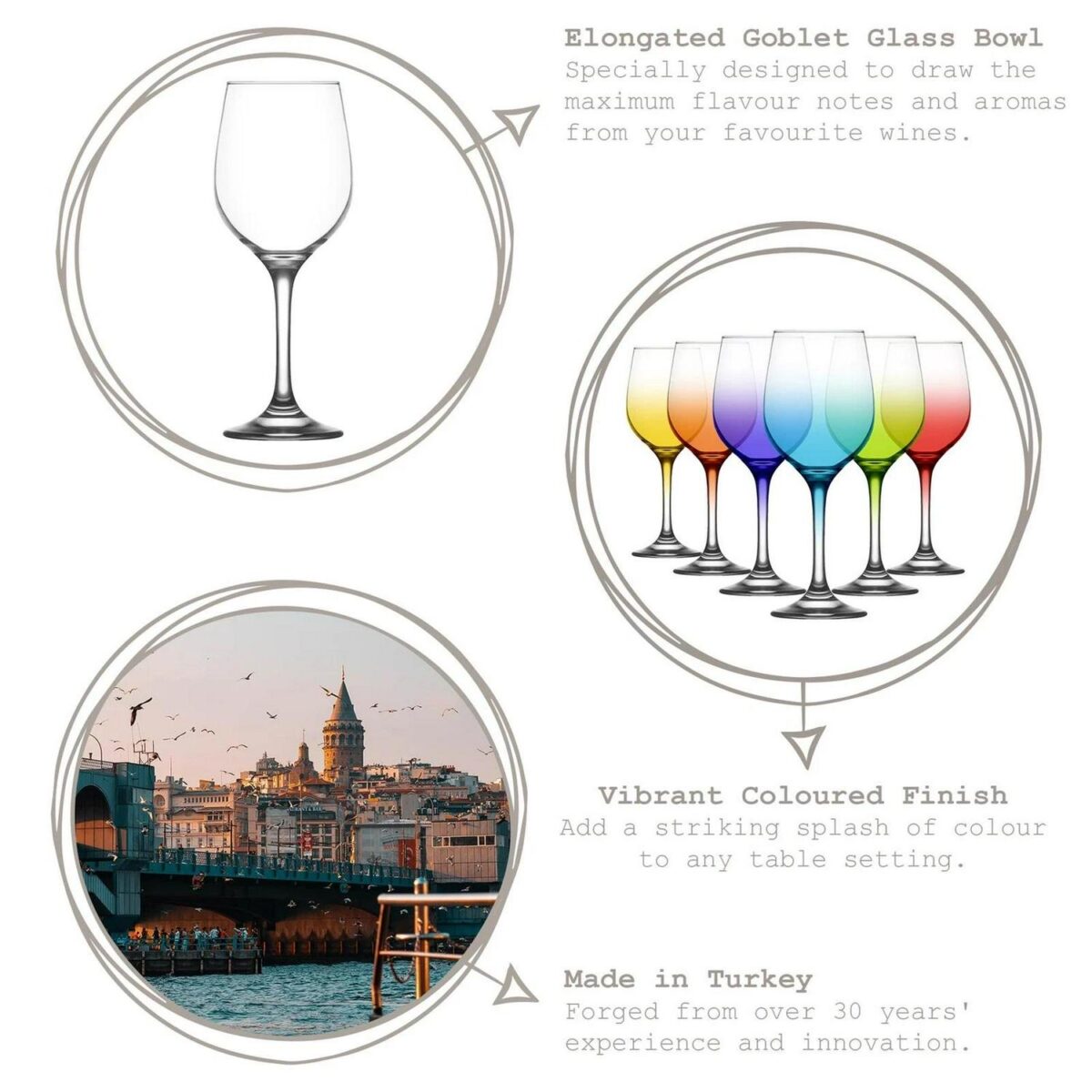 12x LAV 395ml Fame Wine Glasses Full Colour Party Cocktail Drinking Goblet Set - Image 2