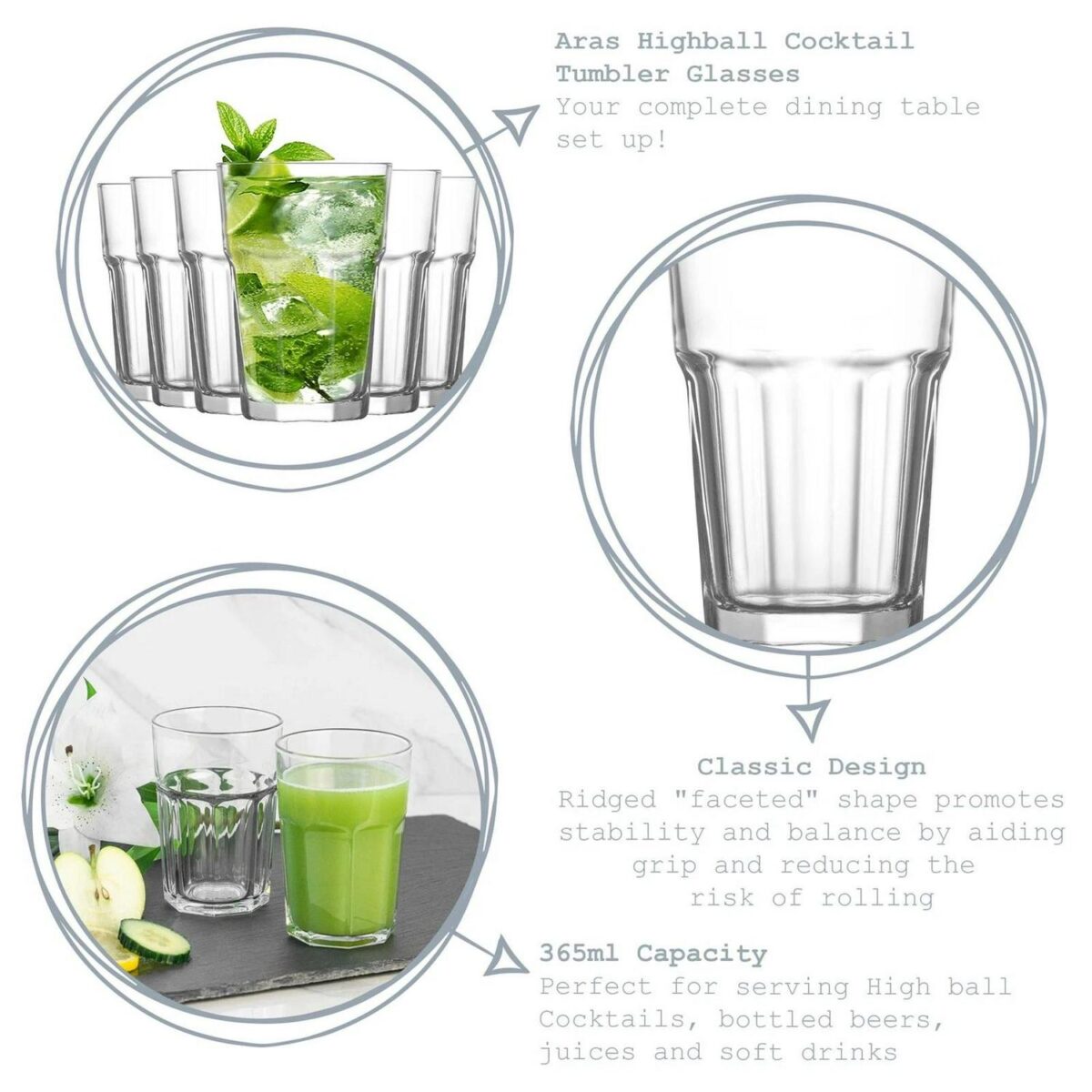 12x LAV Aras Highball Glasses Tall Glass Water Drinking Tumblers Set 365ml - Image 2
