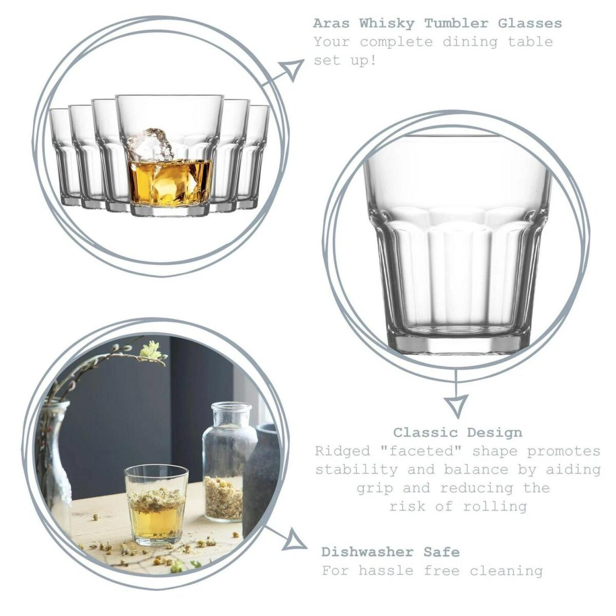 12x LAV Aras Whiskey Glasses Glass Scotch Rum Drinking Tumblers Set 305ml - Image 2