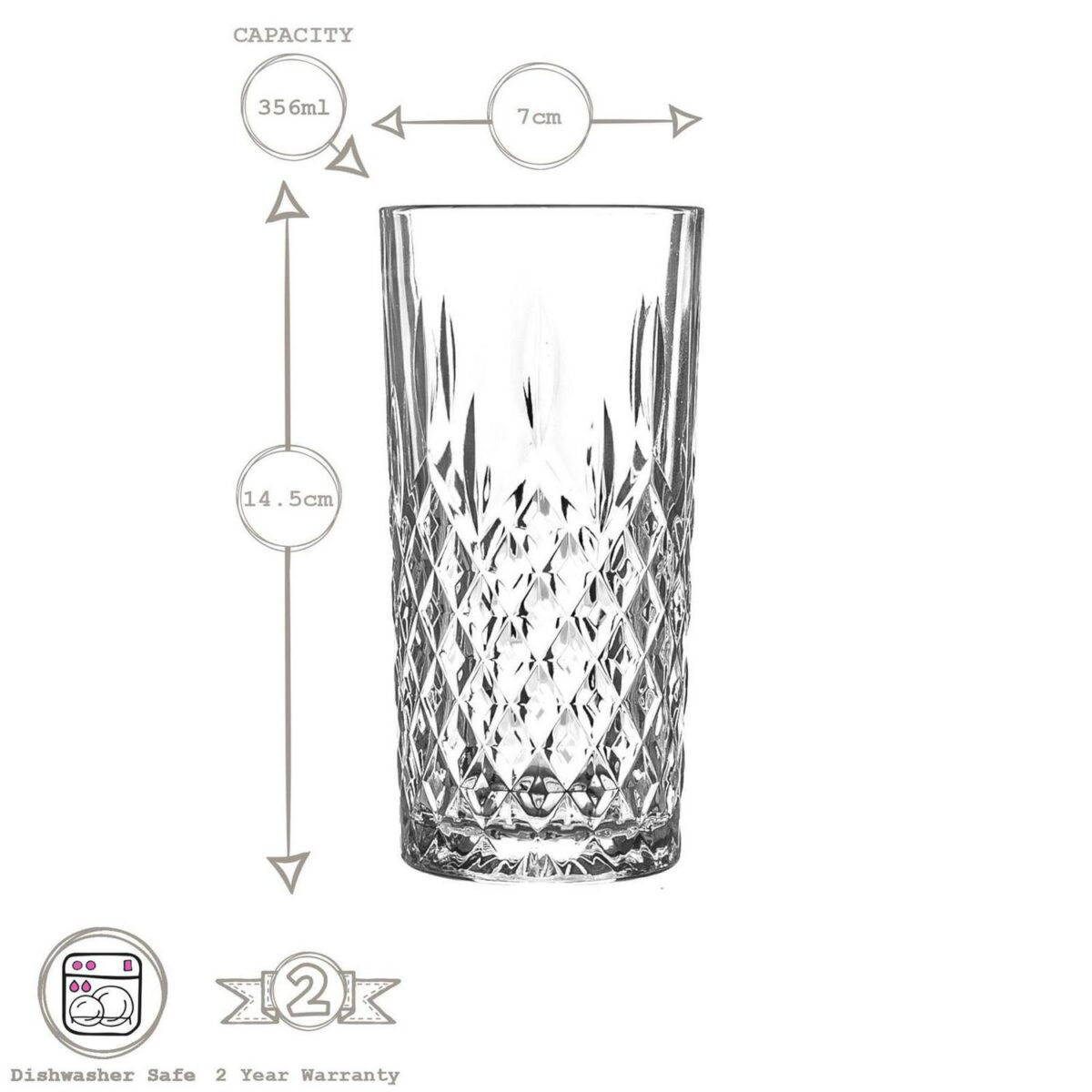 12x LAV Odin Highball Glasses Tall Glass Water Drinking Tumblers Set 356ml - Image 3