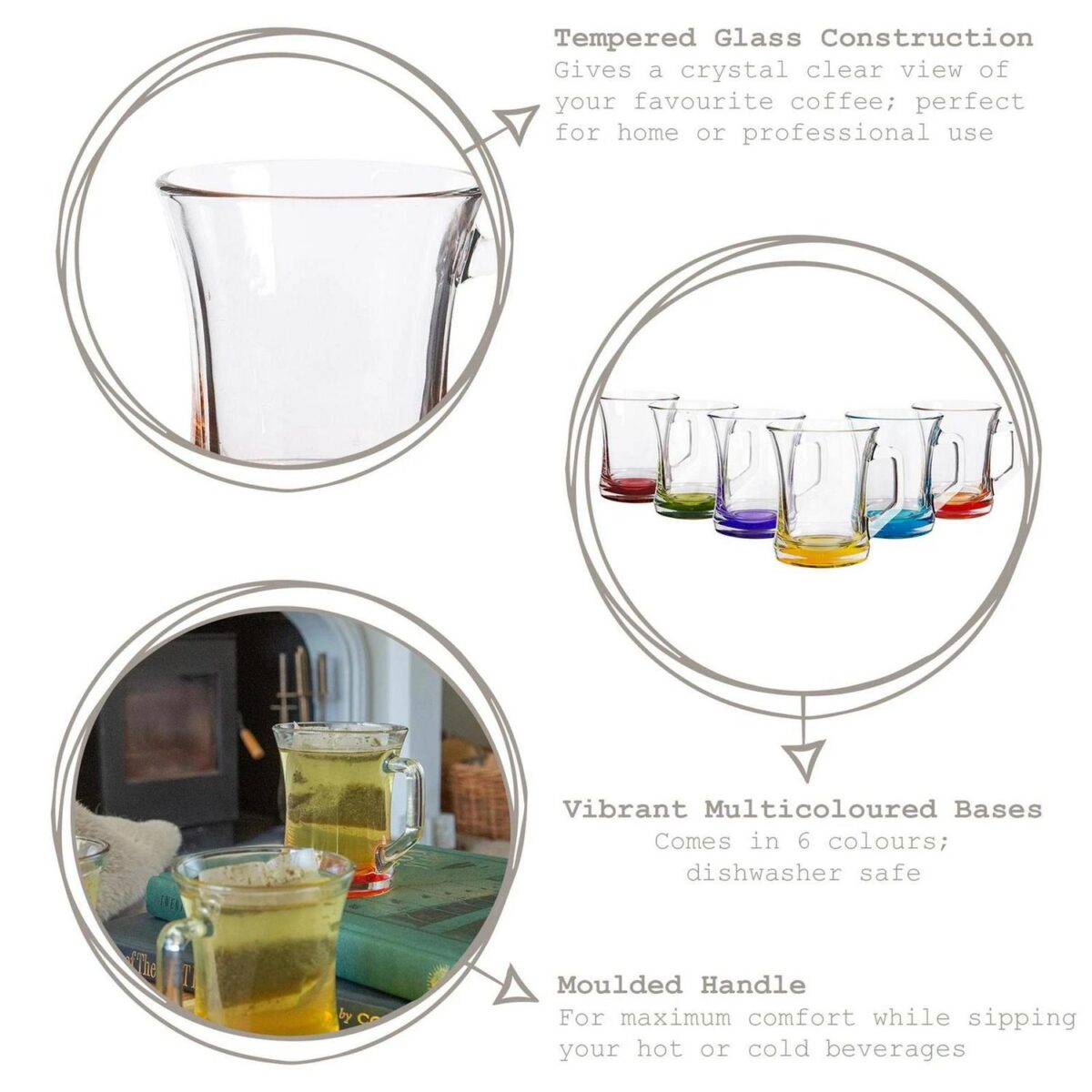 12x LAV Zen+ Coloured Base Glass Coffee Mugs Tea Latte Cappuccino Cups 225ml - Image 2