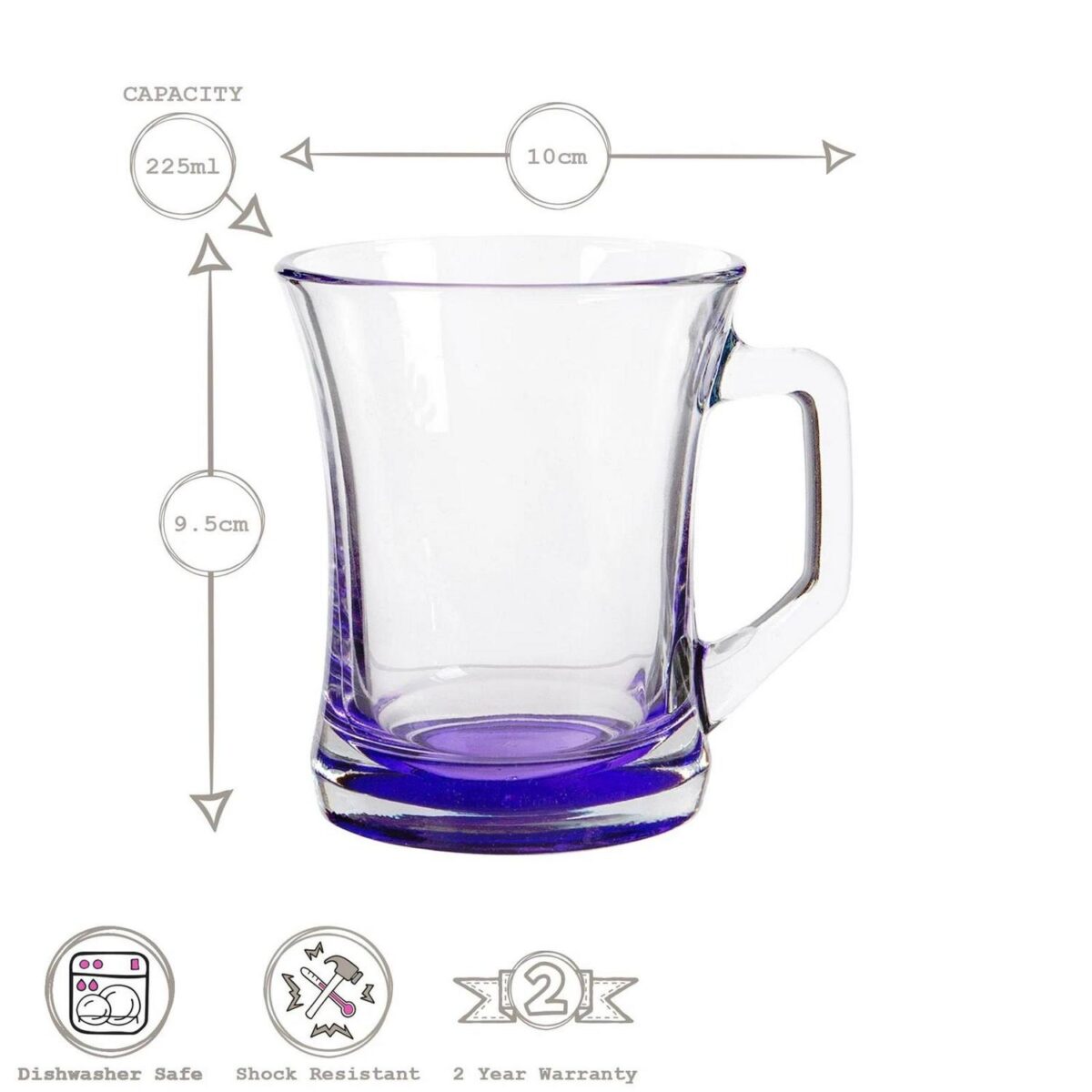 12x LAV Zen+ Coloured Base Glass Coffee Mugs Tea Latte Cappuccino Cups 225ml - Image 3
