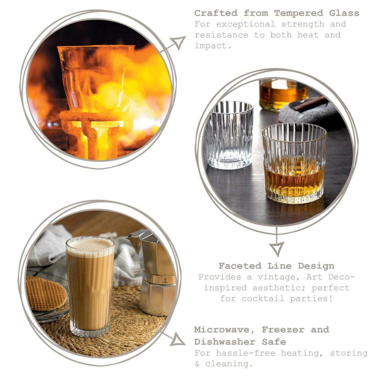 12x Manhattan Vintage Whisky Glasses Tempered Old Fashioned Tumblers 220ml - Image 2