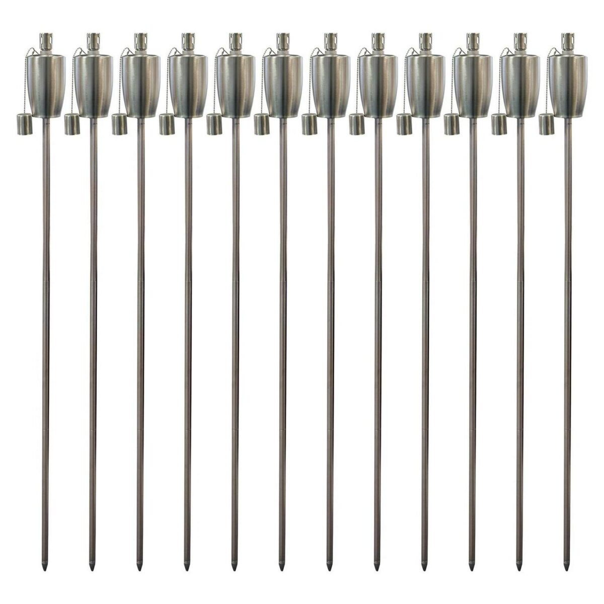 12x Metal Garden Torches Tiki Paraffin Oil Fire Lantern Barrel Silver - Image 1