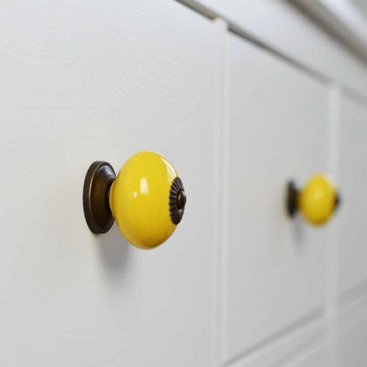 12x Round Ceramic Cabinet Knobs Vintage Cupboard Door Drawer Handles Yellow - Image 6