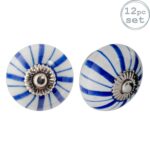 12x Round Ceramic Cabinet Knobs Vintage Cupboard Door Drawer Handles Navy Lines