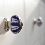 12x Round Ceramic Cabinet Knobs Vintage Cupboard Door Drawer Handles Navy Lines - Image 6