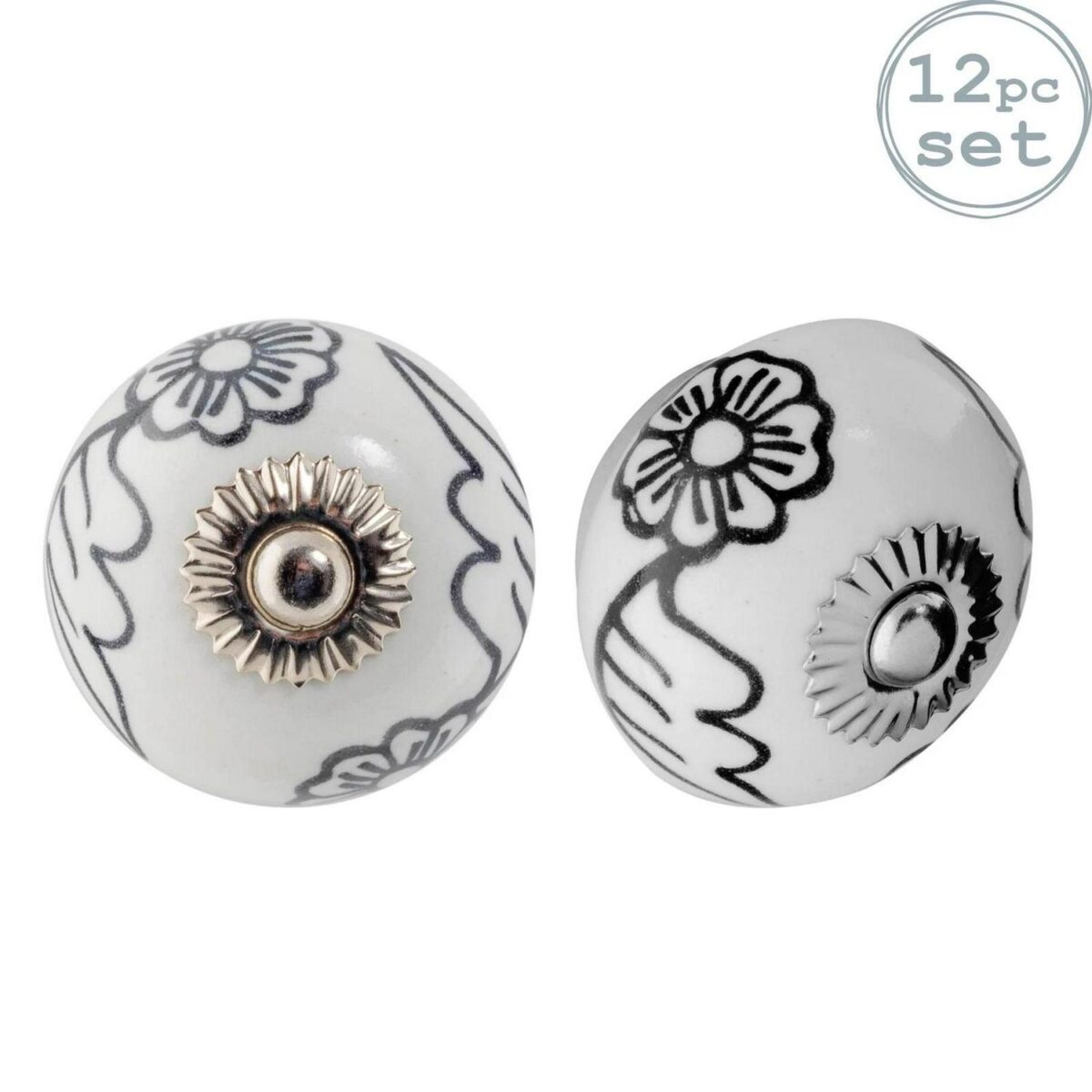 12x Round Ceramic Cabinet Knobs Cupboard Door Drawer Handles Black Blooms - Image 1
