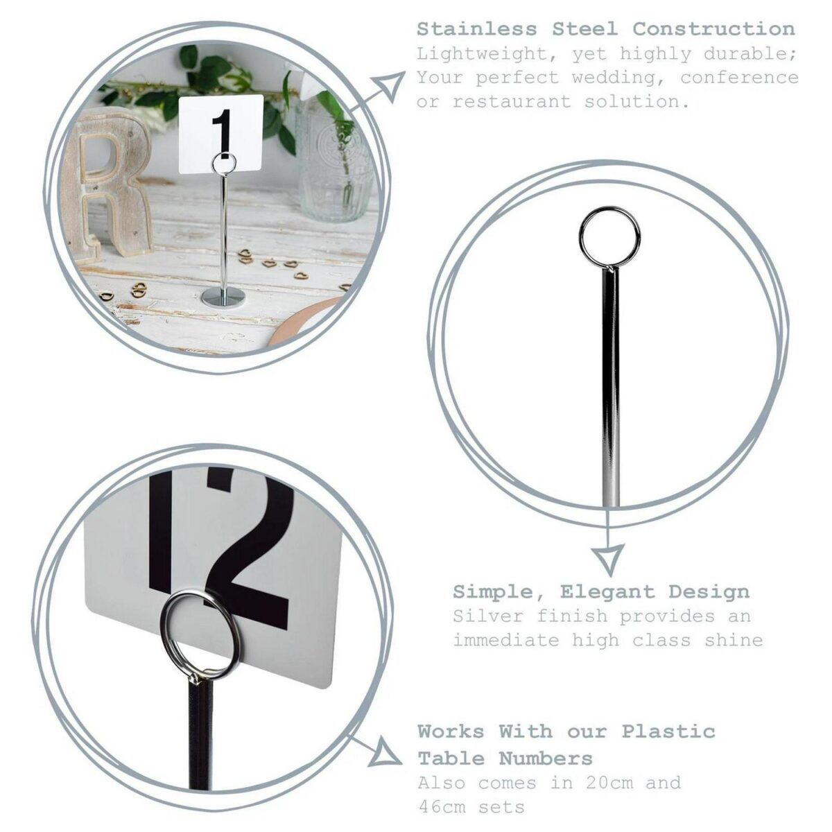 12x Table Number Holders Wedding Place Card Sign Stand Set Photo 20cm Silver - Image 2