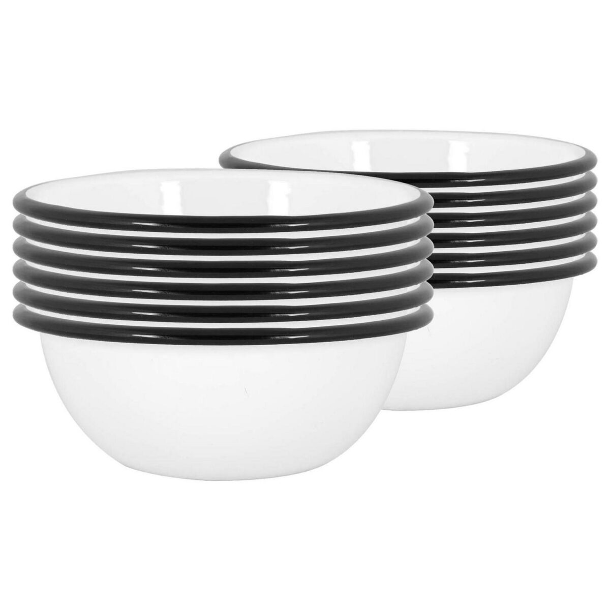 12x White Enamel Bowls Metal Outdoor Camping Food Dishes 16cm Black - Image 1