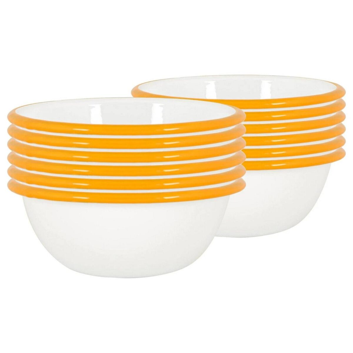 12x White Enamel Bowls Metal Outdoor Camping Food Dishes 16cm Yellow - Image 1