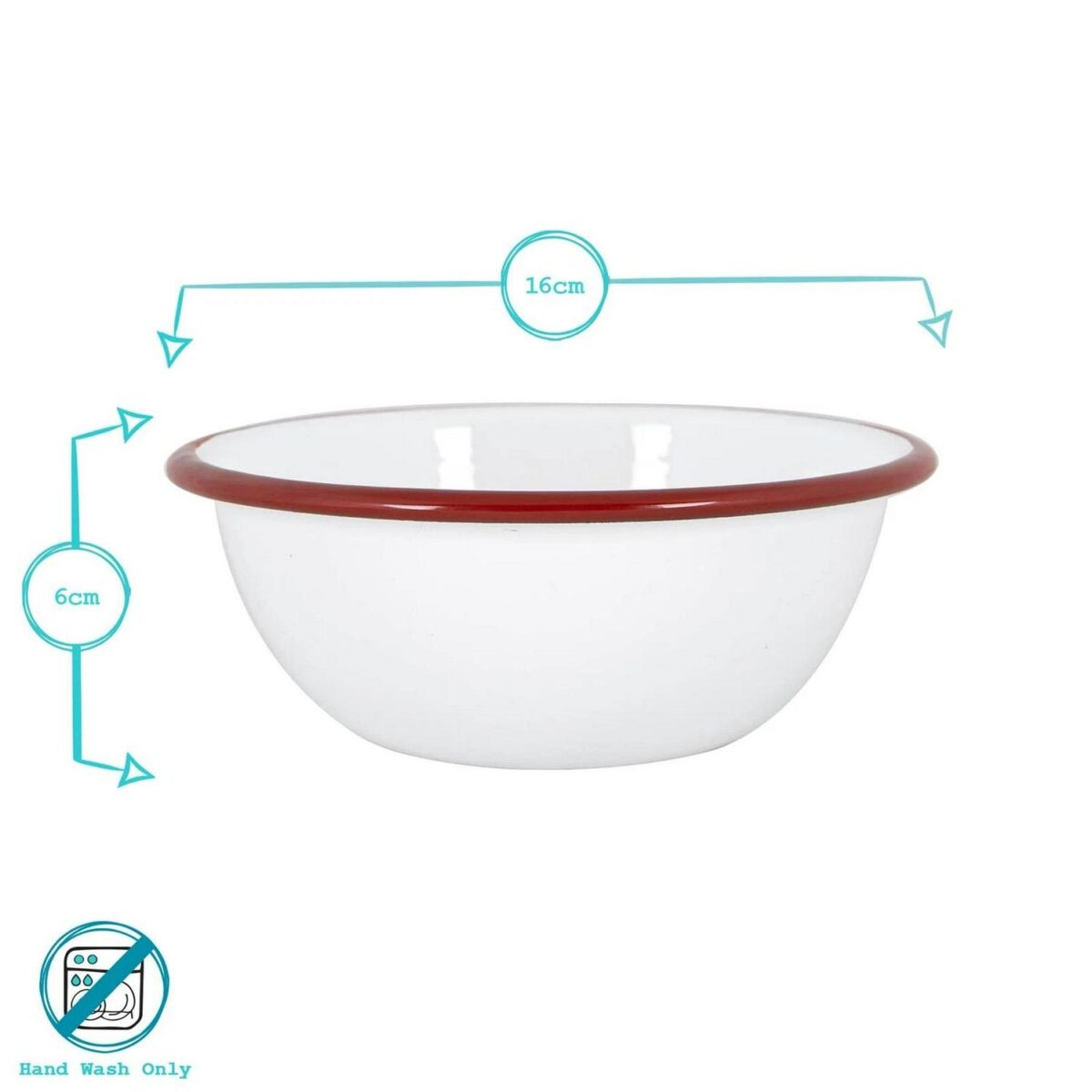 12x White Enamel Bowls Metal Outdoor Camping Food Dishes 16cm Red - Image 3