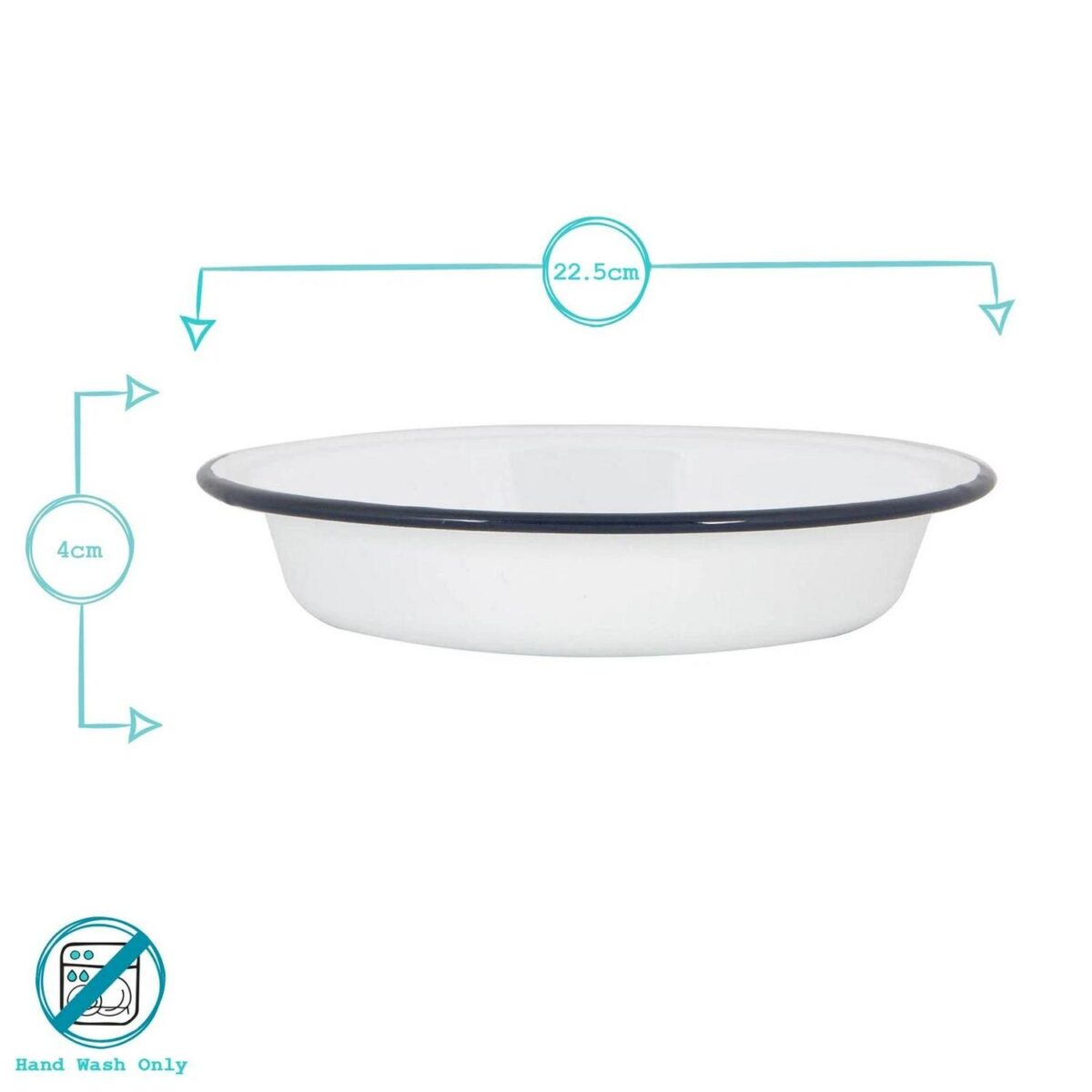 12x White Enamel Deep Bowls Metal Outdoor Camping Pie Oven Dishes 22.5cm Navy - Image 3
