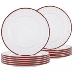 12x White Enamel Dinner Plates Metal Outdoor Camping Food Dishes 25.5cm Red